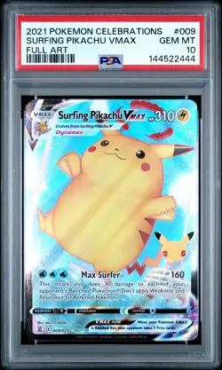 Surfing Pikachu Vmax 009 Celebrations Pokemon PSA 10 - Image 1