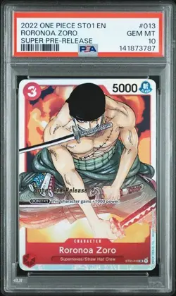 2022 ONE PIECE ST01-013 RORONOA ZORO SUPER PRE-RELEASE PSA 10 GEM MINT - Image 1