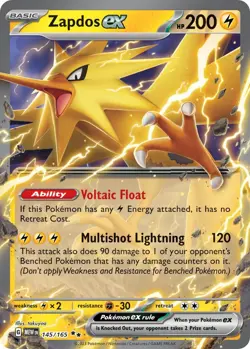 Zapdos EX 151 English 145/165 Full Art Pokemon Card NM - Image 1