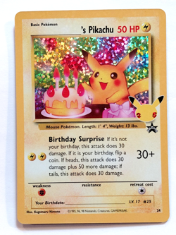 1998 POKEMON 'S PIKACHU BIRTHDAY SURPRISE HOLO CARD - Image 1