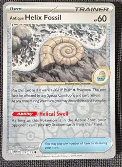 ANTIQUE HELIX FOSSIL 153/165 COMMON 151 POKEMON REVERSE HOLO NM - Image 1