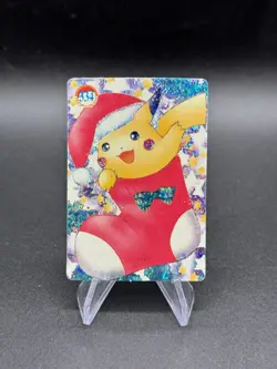 Pikachu Christmas Holo Pokemon Vintage Pocket Monsters Vending Prism Sticker 334 - Image 1