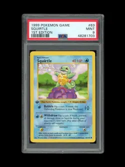Pokemon PSA 9 MINT Squirtle 1st Edition Shadowless Base Set 1999 Card 63/102 - Image 1