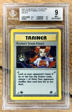 2000 Pokemon Rocket's Sneak Attack 16/82 Team Rocket Holo 1st Edition BGS 9 - Image 1