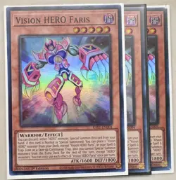 Yugioh! 3x Vision HERO Faris RA01-EN004 Super Rare 1st Ed NM - Image 1