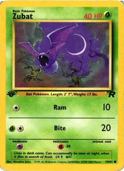 Pokemon TCG Zubat 70/82 1st Edition Team Rocket HP - Image 1