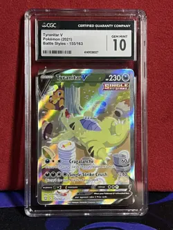 CGC 10 - Tyranitar V 155/163 Alternate Art - Pokemon Battle Styles SWSH Gem Mint - Image 1