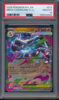 139932062 - 2025 Pokemon Phantasmal Flames PFL 013 Mega Charizard X ex PSA 10 - Image 1