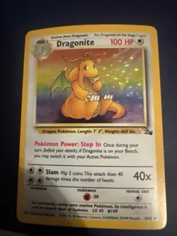 Pokemon TCG 1999 Fossil Dragonite Holo Rare 4/62 MP Vintage - Image 1
