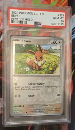 🔥LOW POP🔥 2024 POKEMON STELLAR CROWN SCR EN #113 EEVEE REVERSE HOLO PSA 10 - Image 1