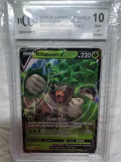 BCCG 10 Mint+ 2020 Pokemon Rillaboom V SWSH014 Black Star Promo Holo Promos - Image 1