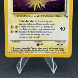 Pokemon Card Zapdos 15/62 Holo Rare 1999 Fossil Set 148 - Image 3