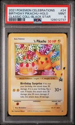 PSA 9 Grading Card Pokemon PTCG - CELEBRATIONS Birthday Pikachu Holo #24 EN - Image 1