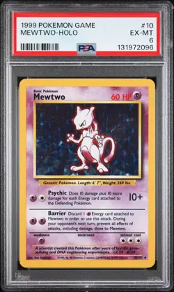 1999 Pokemon Base Set Unlimited Holo #10 Mewtwo PSA 6 - Image 1