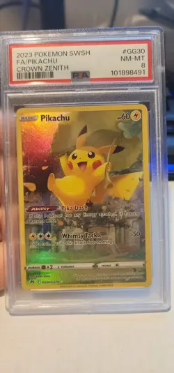 2023 POKEMON SWORD & SHIELD CROWN ZENITH #GG30 FULL ART/PIKACHU PSA 8 - Image 1