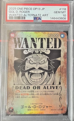 2025 ONE PIECE JAPANESE OP13 WANTED ALTERNATE ART#118 GOL D. ROGER PSA 10 - Image 1