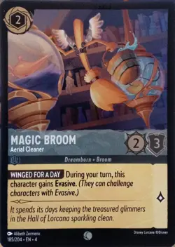 185/204 MAGIC BROOM AERIAL CLEANER FOIL COMMON DISNEY LORCANA CARD - Image 1