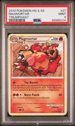2010 Pokemon HGSS Triumphant # 27 Magmortar Non Holo PSA 9 Card MINT! Free Ship! - Image 1