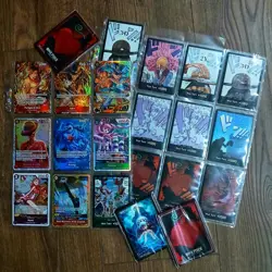 One Piece TCG Don Card Lot 11x Holo + 8 Foil Cards NM + 3x 10ct Promo Sleeves - Image 1