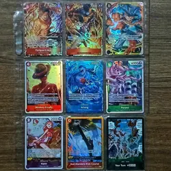 One Piece TCG Don Card Lot 11x Holo + 8 Foil Cards NM + 3x 10ct Promo Sleeves - Image 2