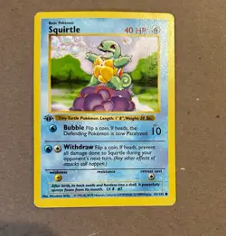 Squirtle 1st Edition Base Set Shadowless 63/102 Pokemon Card - Image 1