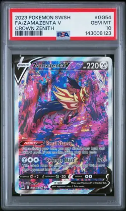 2023 POKEMON SWORD & SHIELD CROWN ZENITH #GG54 FULL ART/ZAMAZENTA V PSA 10 - Image 1