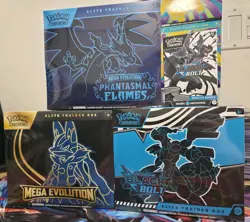 Pokemon Phantasmal Flames + Mega Evol + Blackbolt - 3 ETBs, 1 BB Booster Bundle - Image 1