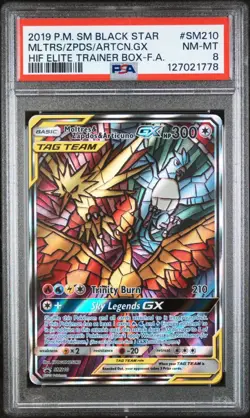 2019 Pokemon Hidden Fates #SM210 Moltres Zapdos Articuno GX Full Art PSA 8 NM-MT - Image 1