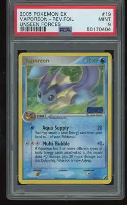 PSA 9 Vaporeon Pokemon EX Unseen Forces Reverse Foil Holo Rare #19 Mint 2005 - Image 1