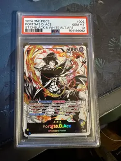 2024 ONE PIECE ULTRA DECK ST13-BLACK & WHITE ALT ART #002 PORTGAS D. ACE PSA 10 - Image 1