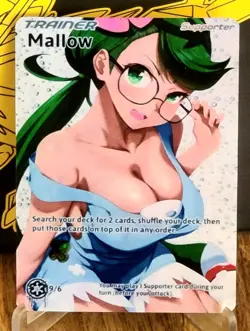 Pokemon Mallow Anima Waifu Sexy Doujin ACG DIY Trainer Full Art Card Holo - Image 1