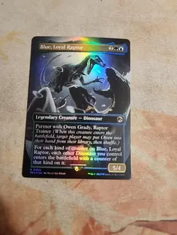 Blue, Loyal Raptor Borderless Foil Universes Beyond Jurassic World MTG NM - Image 1