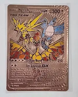 Moltres & Zapdos & ArticunoGX Rose Gold Foil Fan Art Display Card Hp300 Pokemon - Image 1