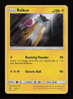 Raikou 32/73 Holo Rare Shining Legends Pokemon Lightly Played - Image 1