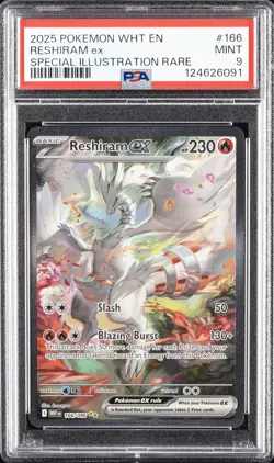 2025 POKEMON WHT EN-WHITE FLARE SPECIAL ILLUSTRATION RARE #166 RESHIRAM EX PSA 9 - Image 1