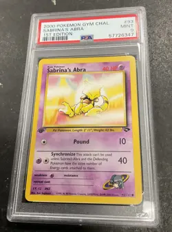 2000 Pokemon Gym Challenge 1st Edition Sabrina's Abra 93/132 PSA 9 MINT Card Vtg - Image 1