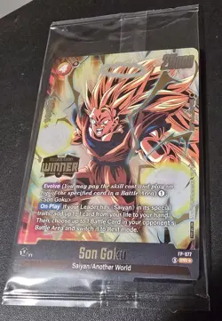 Dragon Ball TCG Winner Card Son Goku Holofoil Release Event Gold FP-077 SEALED! - Image 1