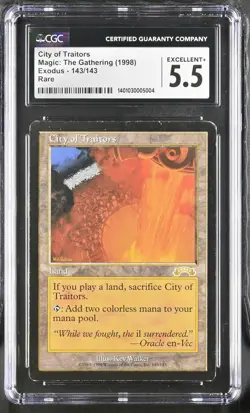CGC 5.5 City of Traitors 1998 Exodus #143/143 Rare Magic: The Gathering MP - Image 1