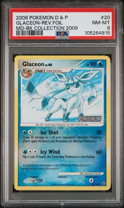 2008 Pokemon D & P Glaceon ReverseFoil Md-BK Collection 2009 Psa 8 - Image 1