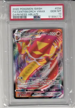 2020 Pokemon SWSH FA/Centiskorch VMAX Darkness Ablaze #034 PSA 10 - Image 1