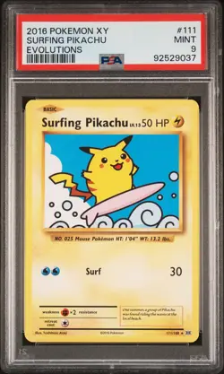 2016 POKEMON XY EVOLUTIONS #111 SURFING PIKACHU PSA 9 - Image 1