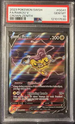 Pokemon 2023 Raikou V GG41 Full Art Galarian Gallery Crown Zenith GEM MT PSA 10 - Image 1