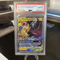2019 POKEMON SUN & MOON TEAM UP #33 PIKACHU & ZEKROM GX PSA 10 - Image 1