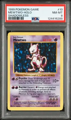 1999 POKEMON BASE SET SHADOWLESS #10 MEWTWO-HOLO PSA 8 - Image 1