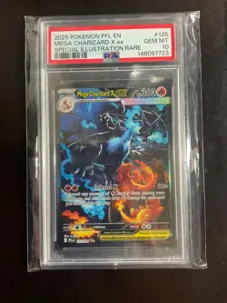 2025 POKEMON PFL EN-PHANTASMAL FLAMES #125 MEGA CHARIZARD X EX PSA 10 - Image 1