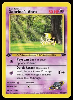 Sabrina's Abra 94/132 Common 1st Edition Gym Challenge Pokemon Card - Image 1