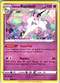 Galarian Rapidash 082/202 Rare Regular Card Sword & Shield Base Set Pokemon LP - Image 1