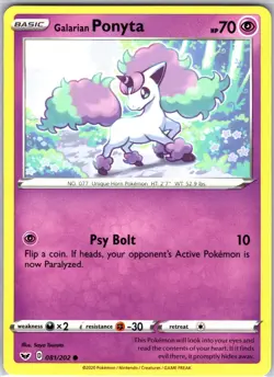 Galarian Ponyta 081/202 Common Regular Card Sword & Shield Base Set Pokemon LP - Image 1