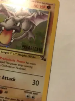 1st Edition Aerodactyl 1/62 PRERELEASE Brown Stamp Fossil Holo 1999 Pokemon Card - Image 2