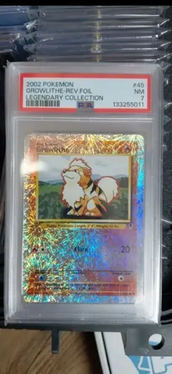 Pokemon TCG Growlithe Reverse Holo Legendary Collection 45/110 PSA 7 - Image 1